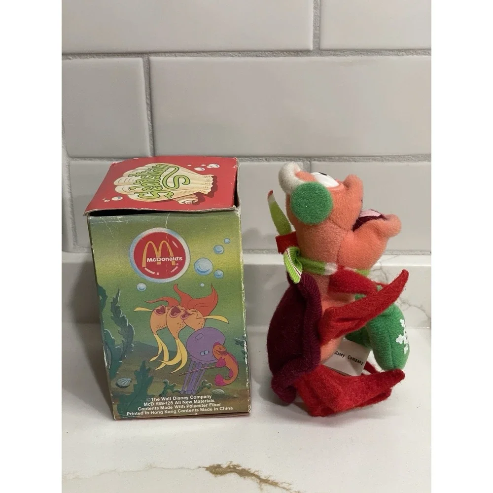 Vtg‎ Disney Little Mermaid Plush Sebastian Ornament Box 1989 McDonalds Holiday